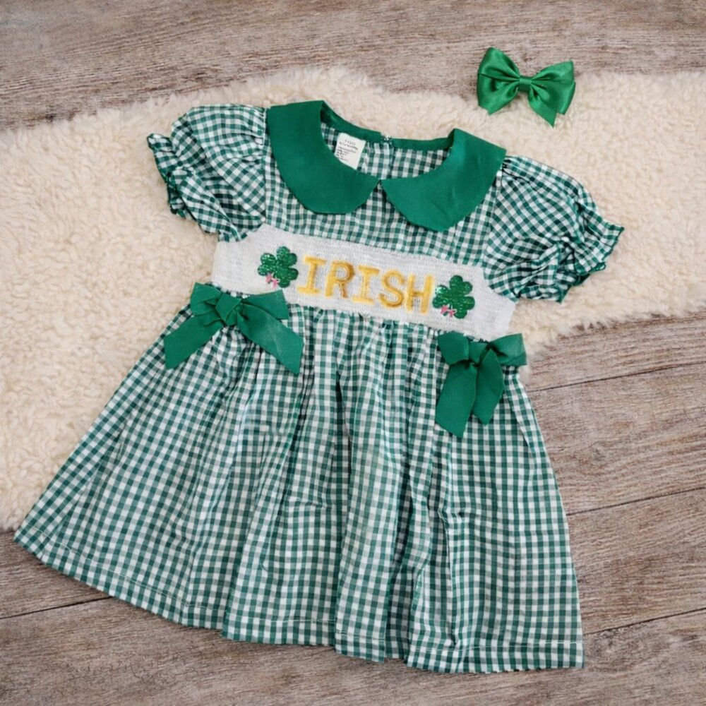 Boutique Smocked Gingham St. Patrick's Day Dress